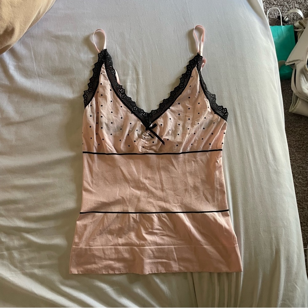 Victorias Secret vintage tight nylon cami with black lace trim
